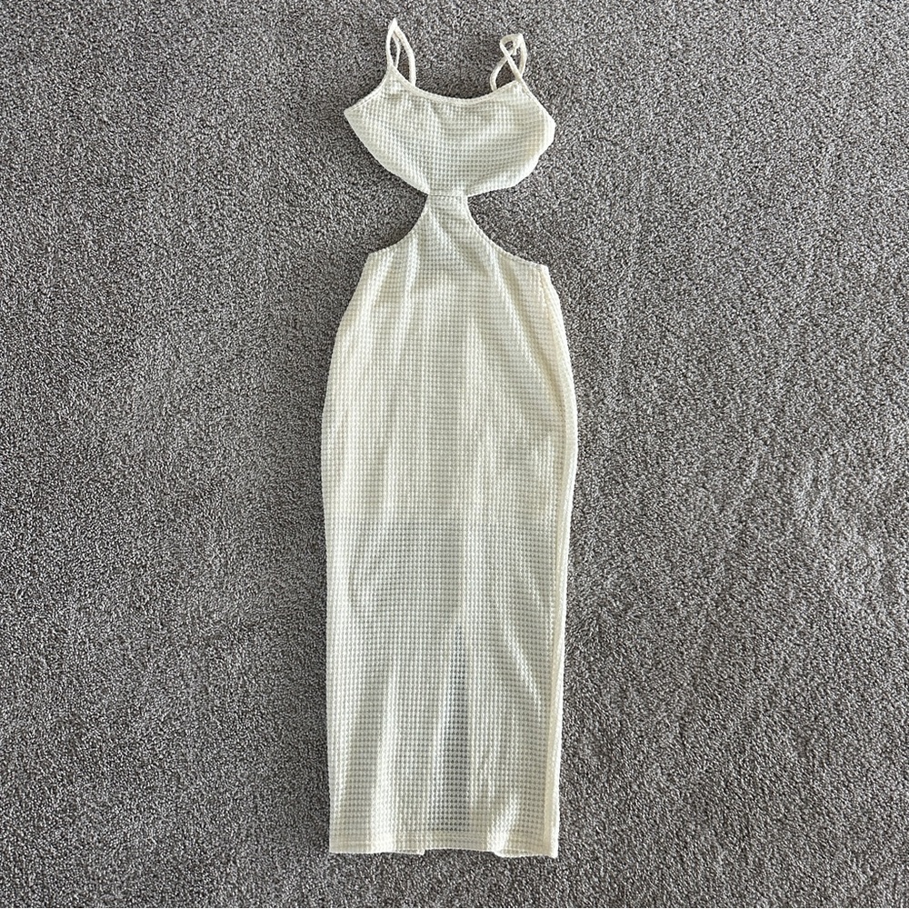 Waffle knit cut out dress